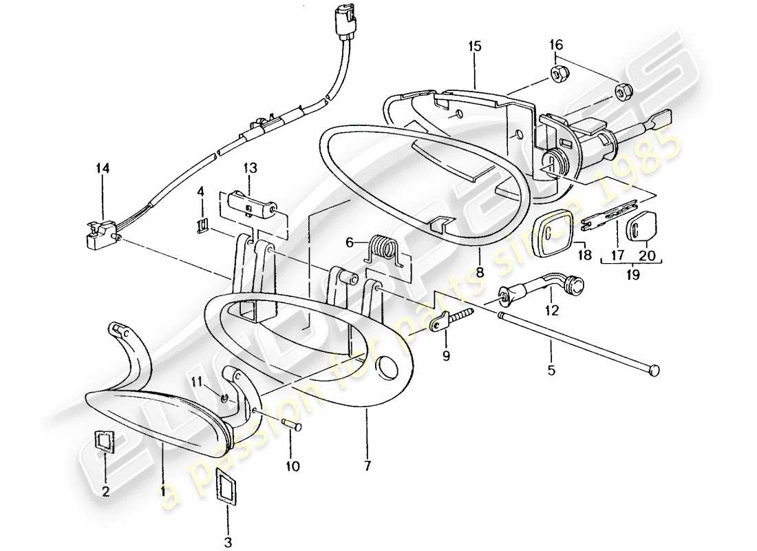 porsche 2001 (996 turbo / gt2) door handle part diagram