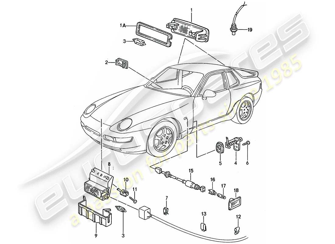 porsche 1995 (968) interior light - turn signal repeater parts diagram