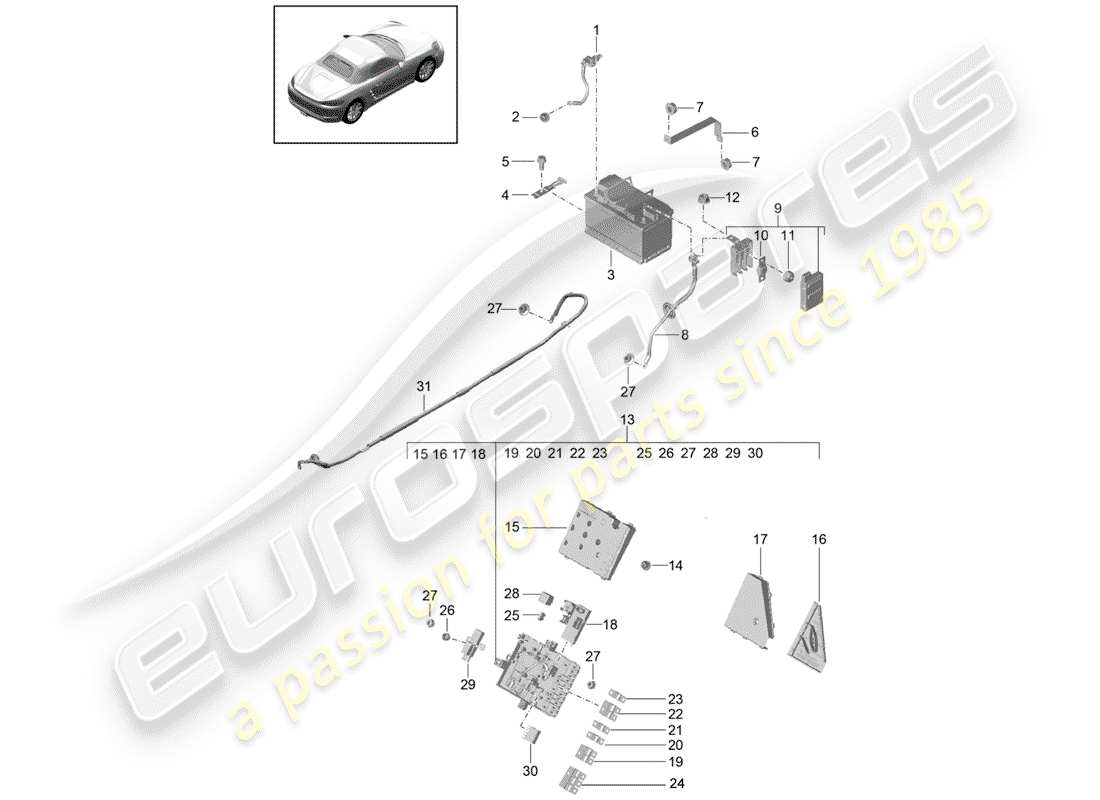 porsche 2019 (718 boxster) battery part diagram