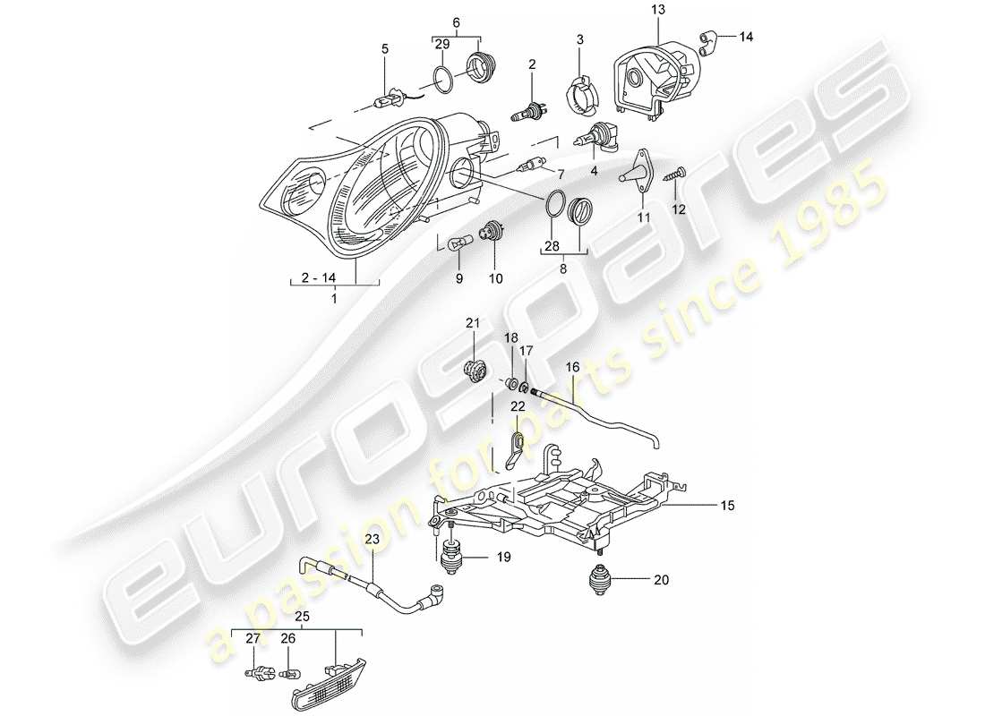 porsche 996 gt3 (2002) headlamp - turn signal repeater - d - mj 2003>> parts diagram