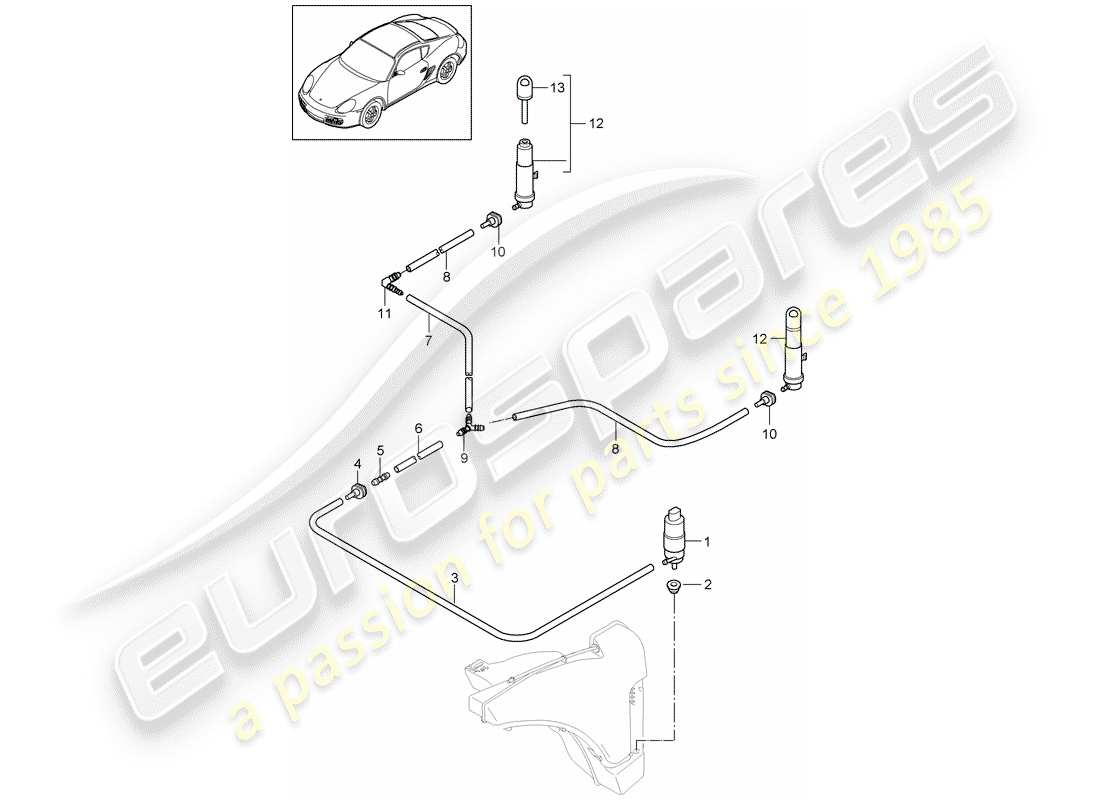 porsche cayman 987 (2010) headlight washer system part diagram