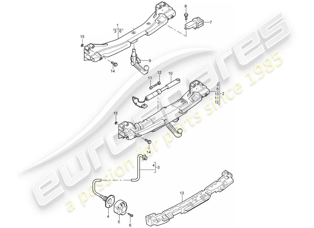 porsche 2005 (cayenne e1 9pa) tow hitch part diagram