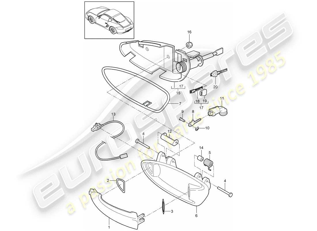 porsche 2009 (987 cayman) door handle parts diagram