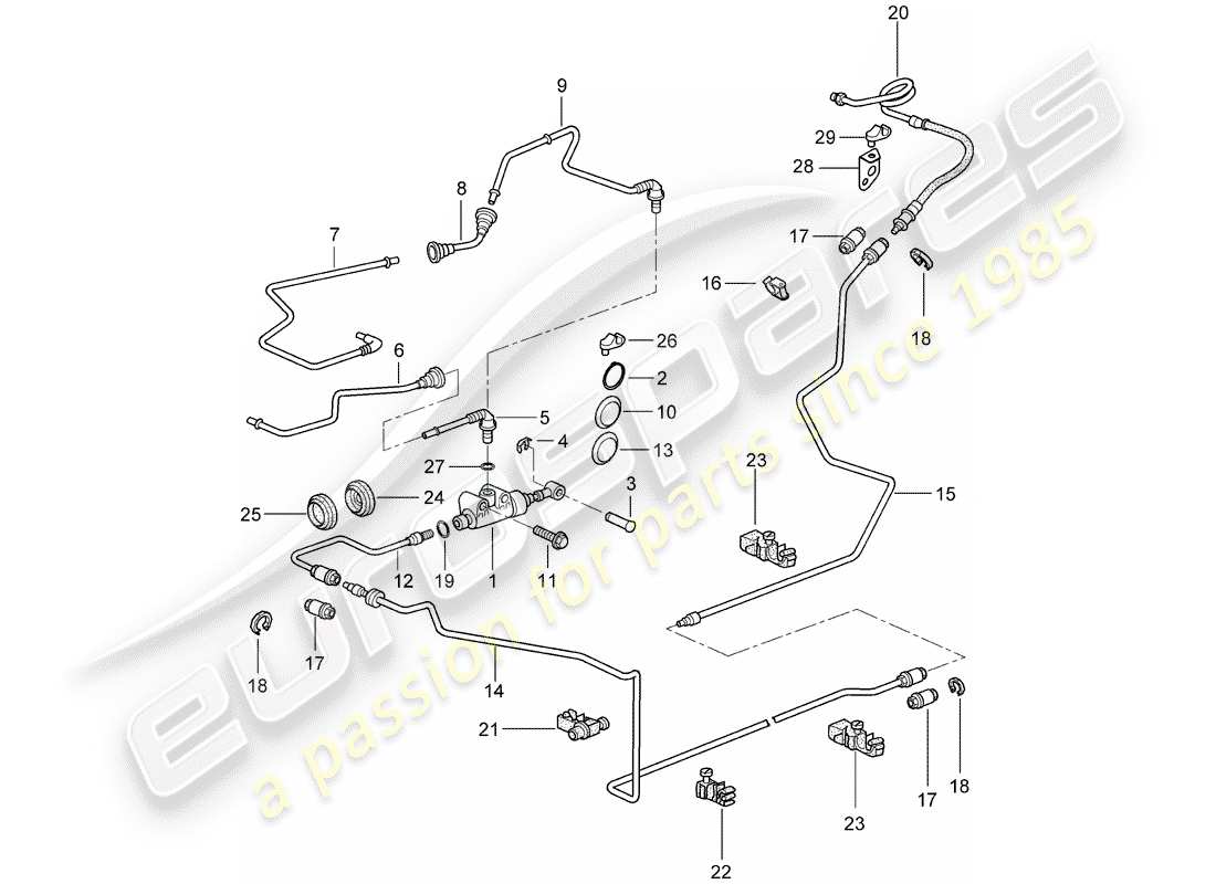 porsche 2006 (987 cayman) hydraulic clutch part diagram