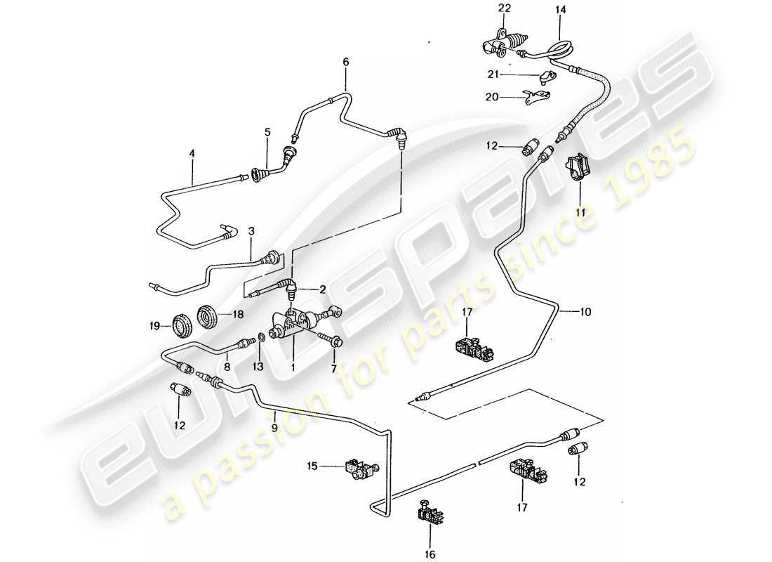 porsche 1999 (996) hydraulic clutch - operation - clutch master cylinder - tube-/hose line part diagram