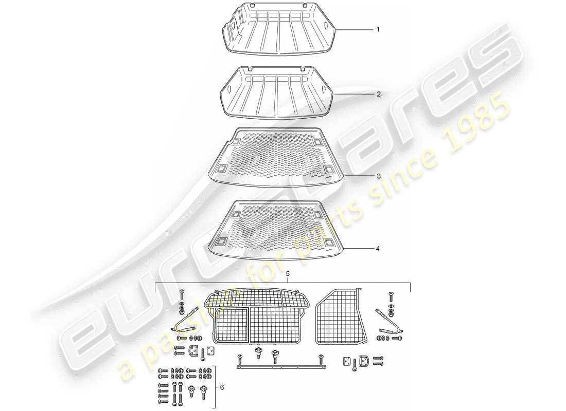 porsche 2012 (tequipment cayenne) luggage compartment liner part diagram