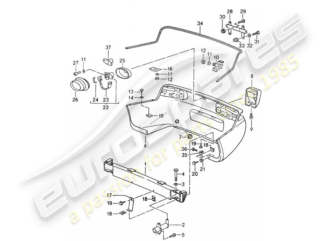 porsche 1994 (968) rear skirt - bumper parts diagram