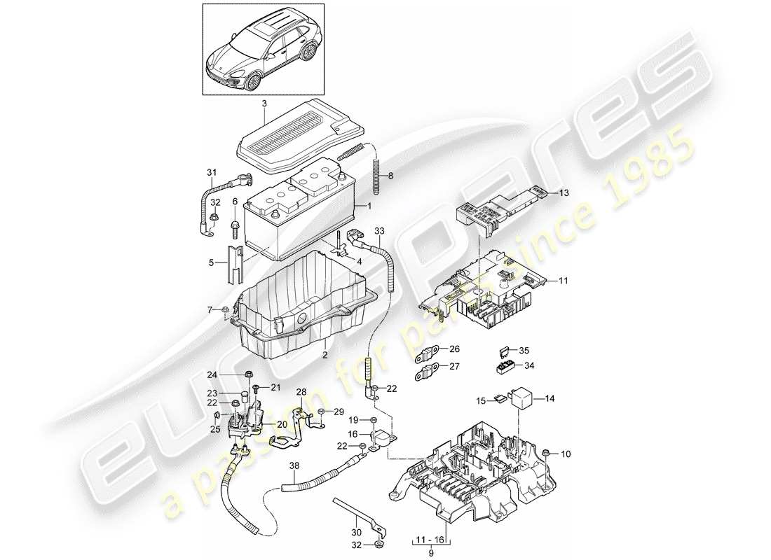 porsche 2018 (cayenne e2 92a) battery parts diagram
