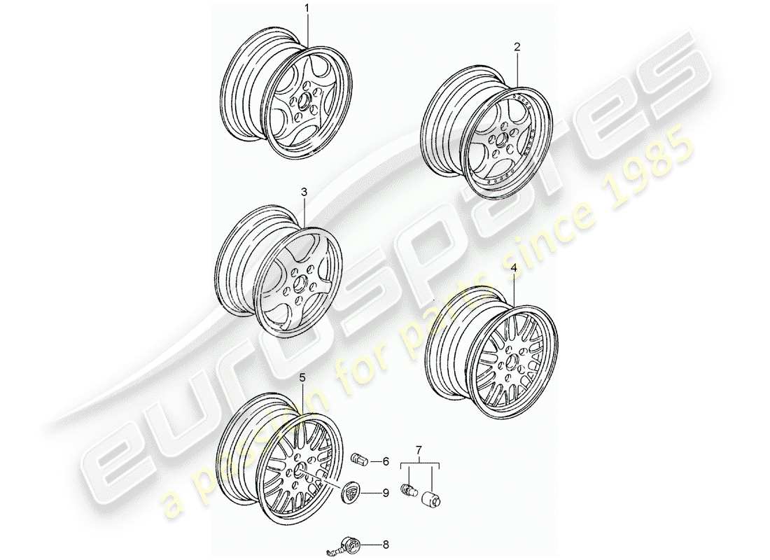 porsche 1990 (tequipment) alloy wheel parts diagram