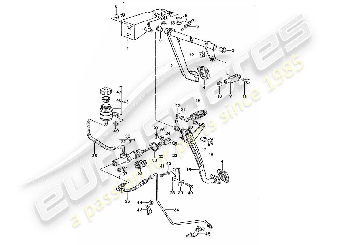 porsche 1992 (968) brake - clutch - pedals parts diagram
