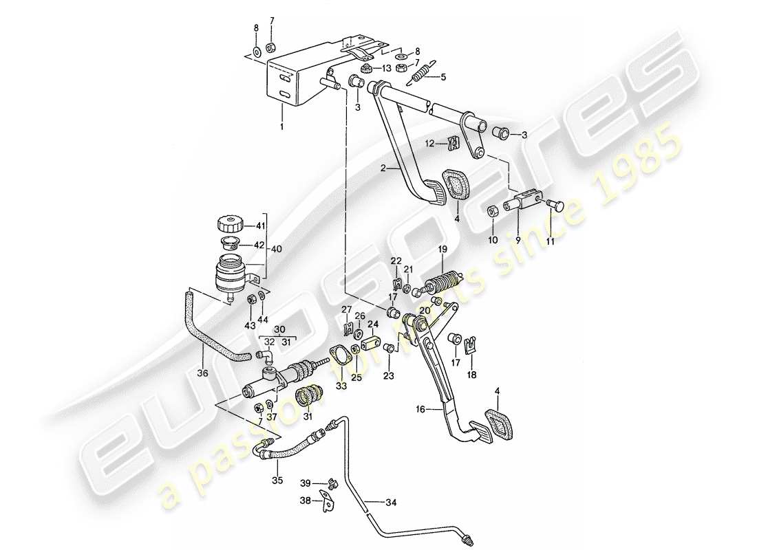 porsche 1991 (944) brake - clutch - pedals parts diagram