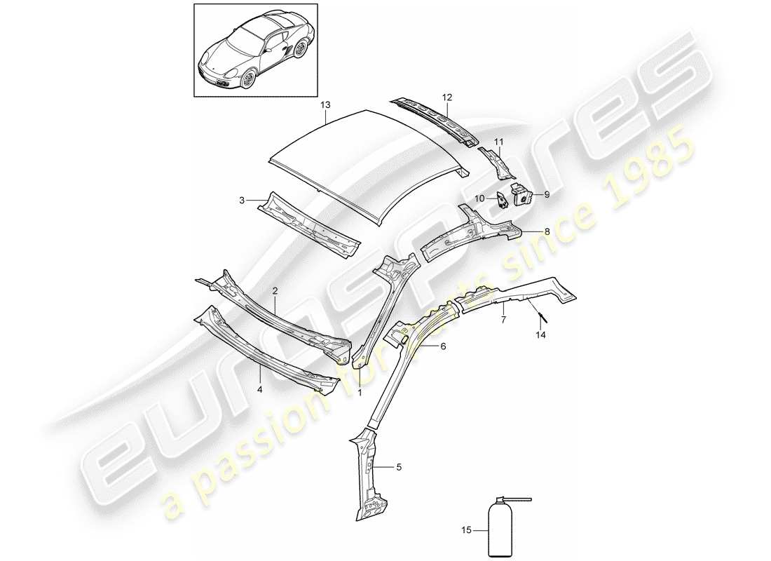 porsche 2010 (987 cayman) roof part diagram