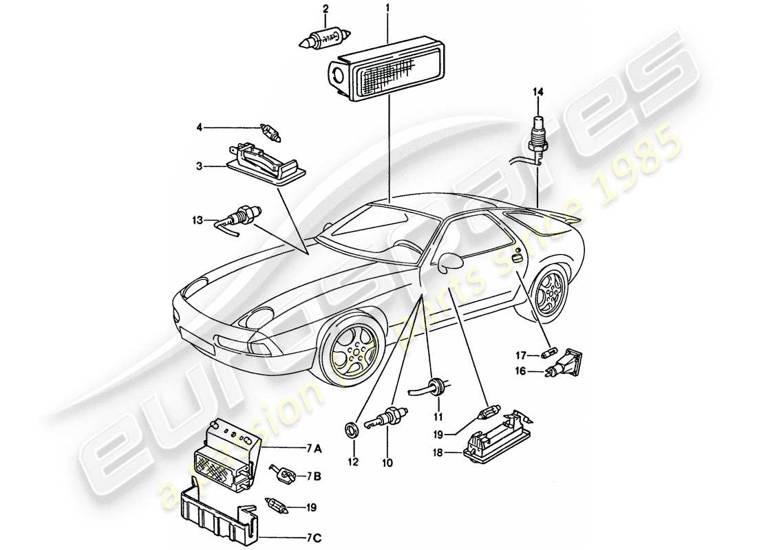 porsche 1995 (928) interior light part diagram