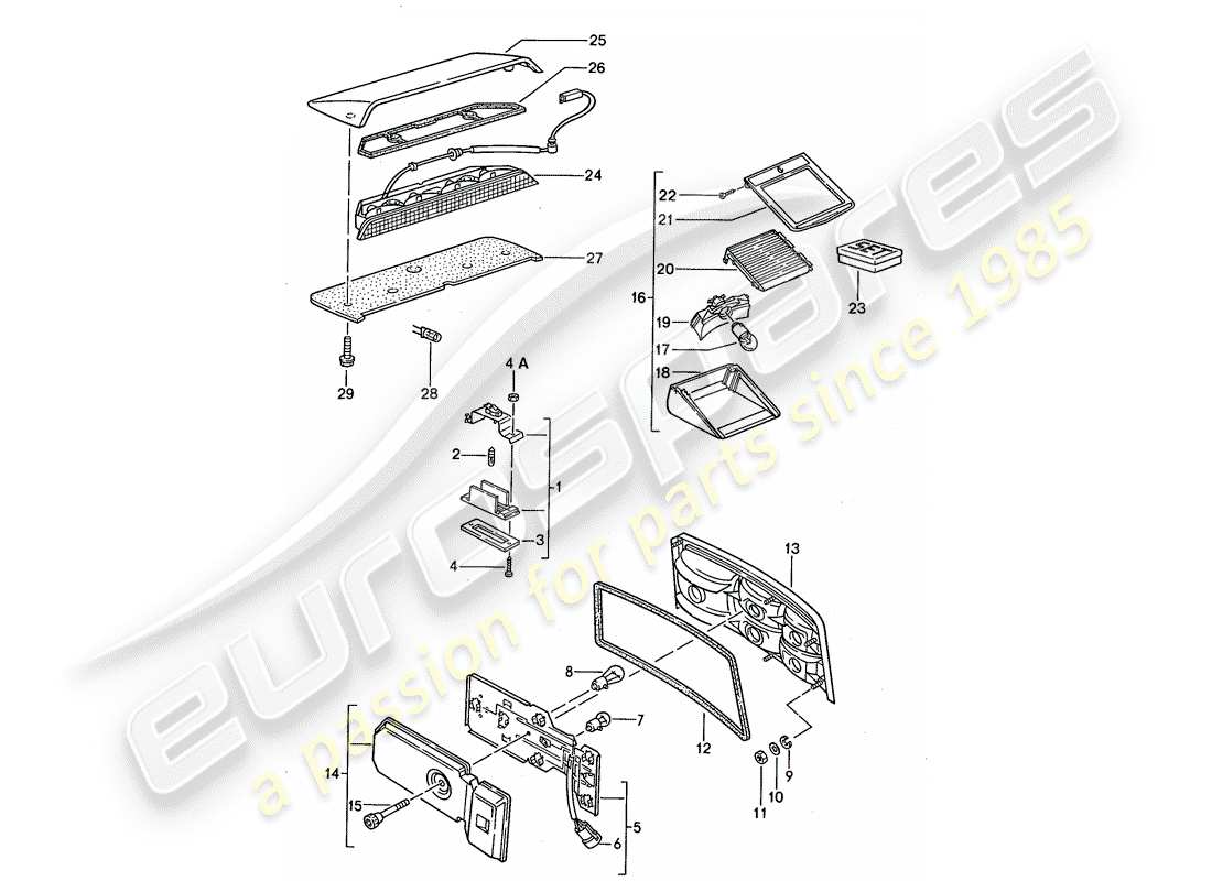 porsche 1989 (944) license plate light - rear light - additional brake light part diagram