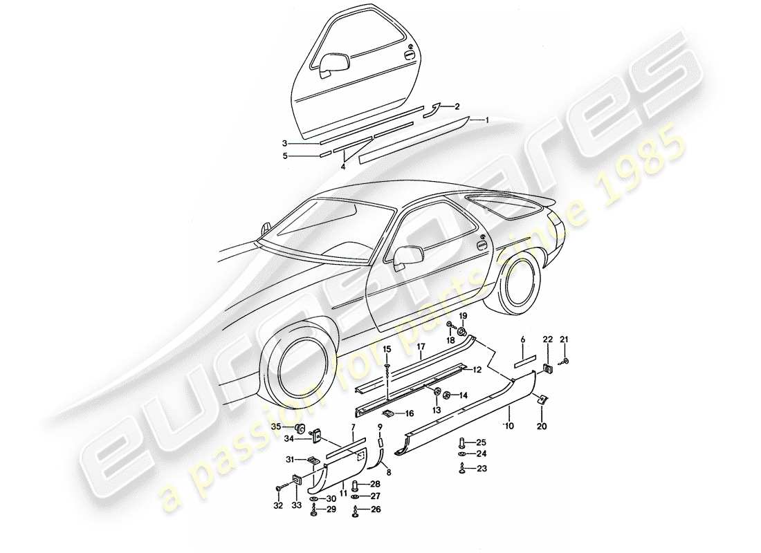porsche 1995 (928) side member trim part diagram
