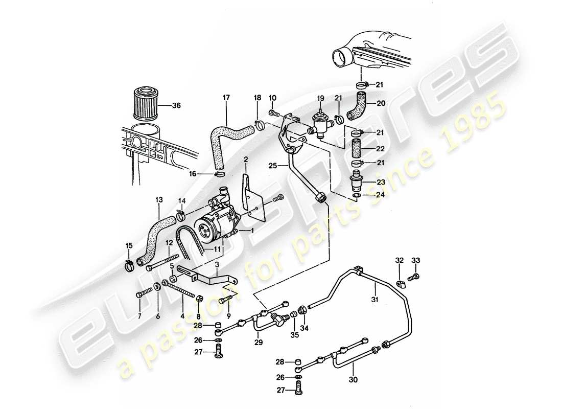 porsche 928 (1995) air injection - for cars without - catalyst part diagram