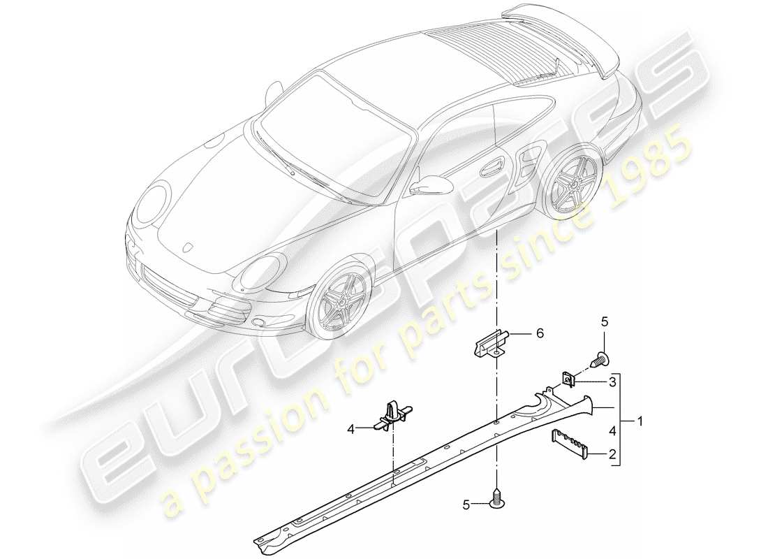 porsche 2009 997-2 turbo / gt2 side member trim part diagram