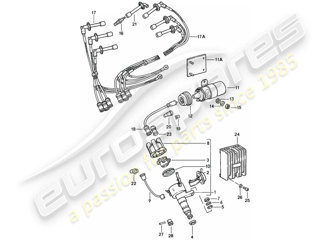 porsche 1984 (911) engine electrics 1 parts diagram
