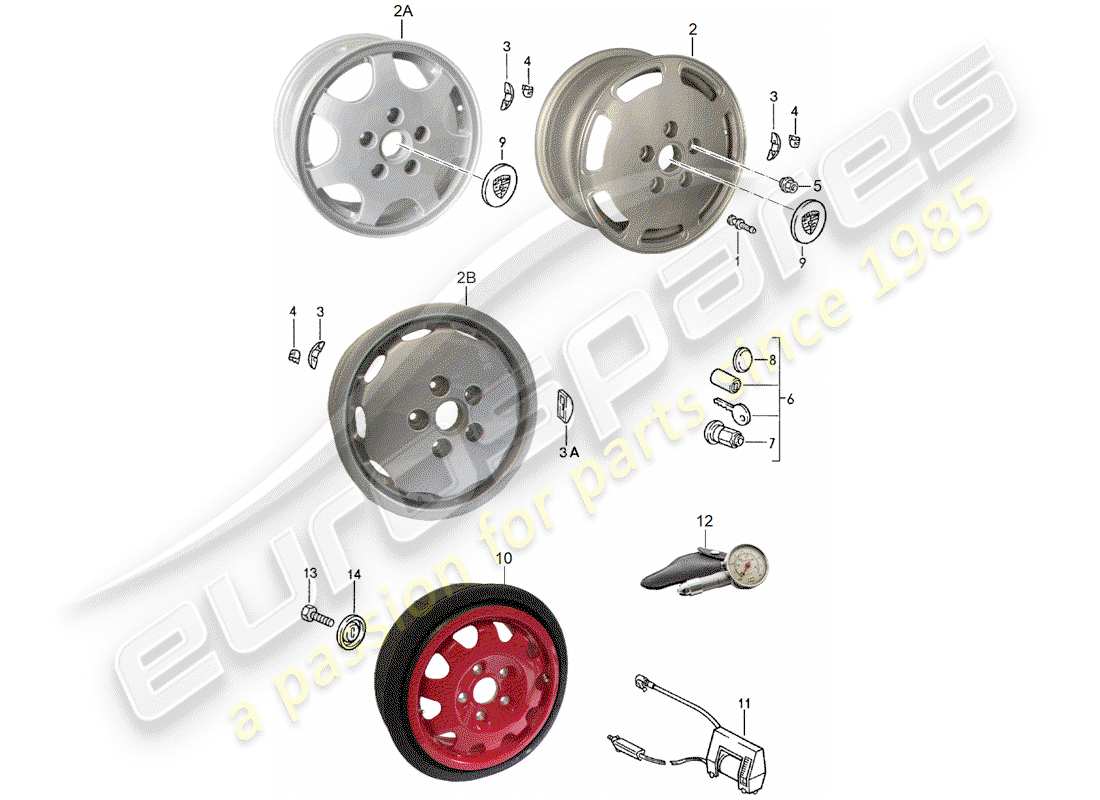 porsche 1988 (928) wheels part diagram