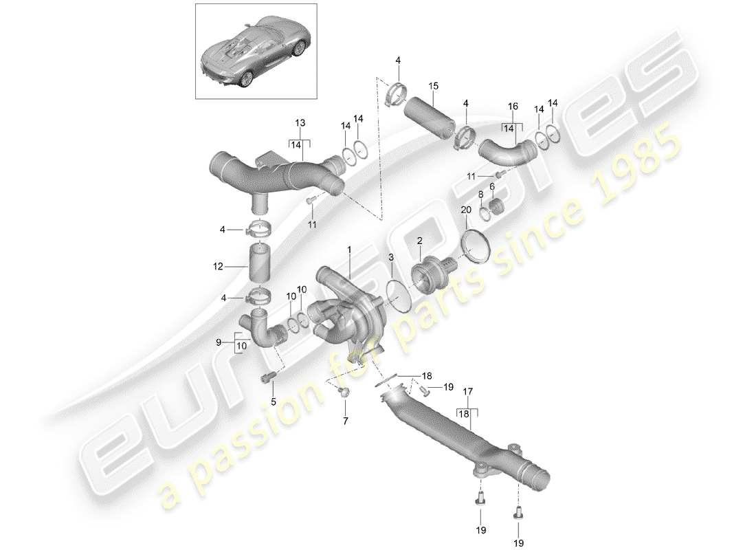 porsche 918 spyder (2015) water pump parts diagram