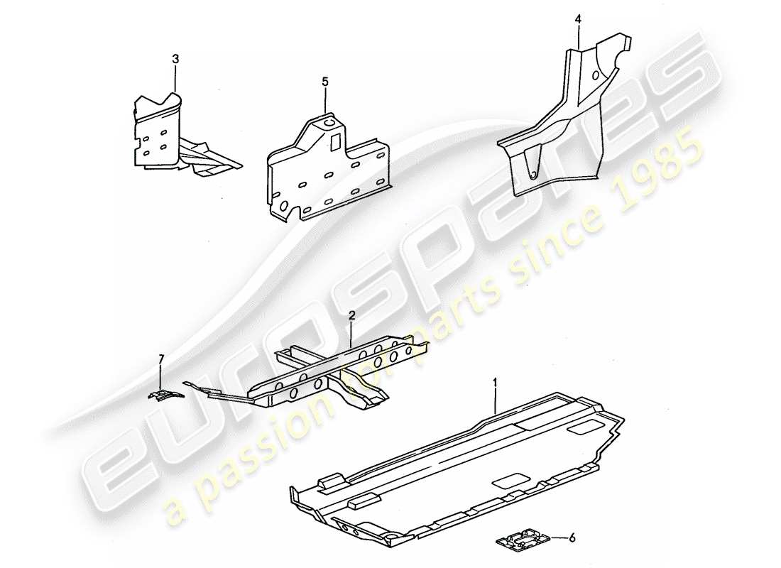 porsche 1990 (944) floor pan - reinforcement part diagram