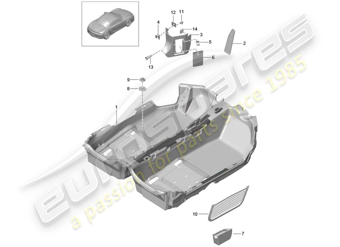 porsche 2012 (981 boxster) floor cover part diagram