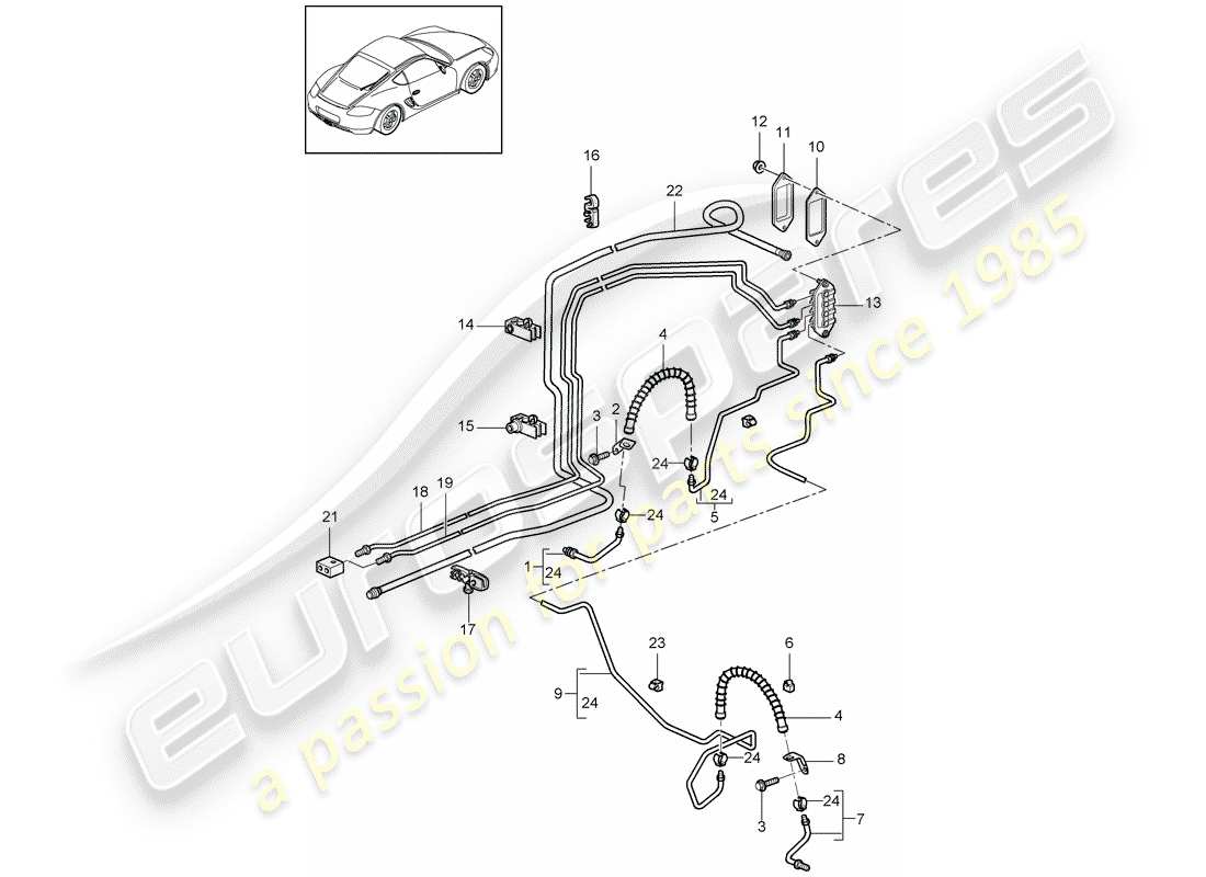 porsche cayman 987 (2009) brake line parts diagram