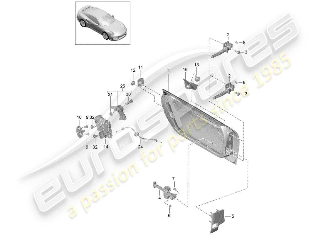 porsche 2016 (991-1 turbo) door shell part diagram