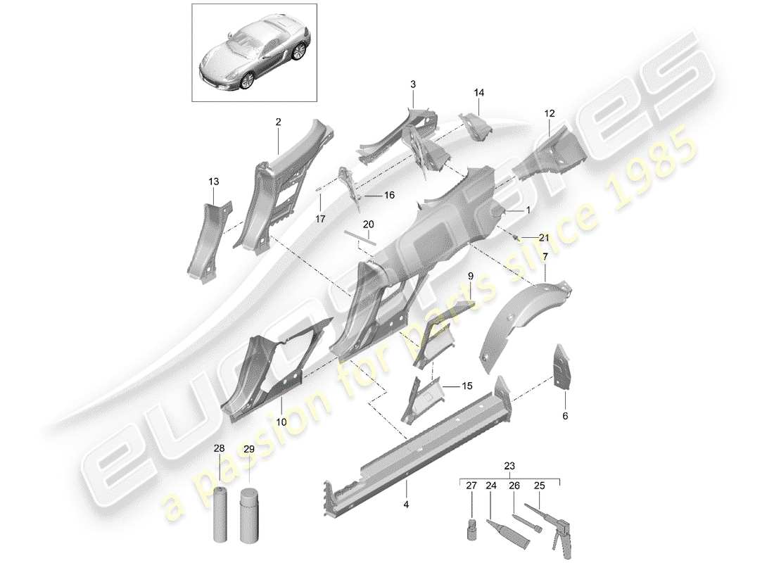 porsche 2012 (981 boxster) side panel part diagram