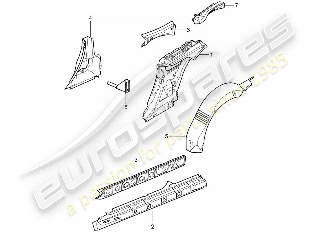 porsche 2009 997-2 turbo / gt2 side panel part diagram