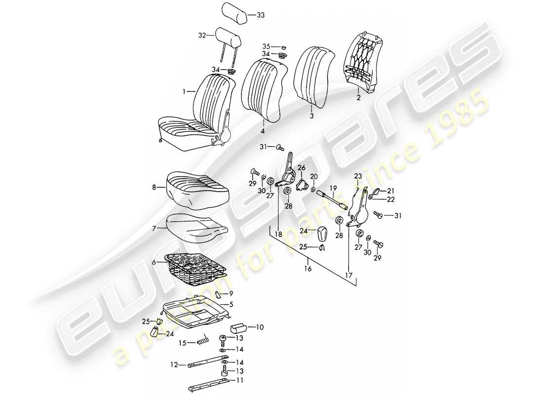 porsche 1965 (911/912) front seat - d - mj 1969>> part diagram