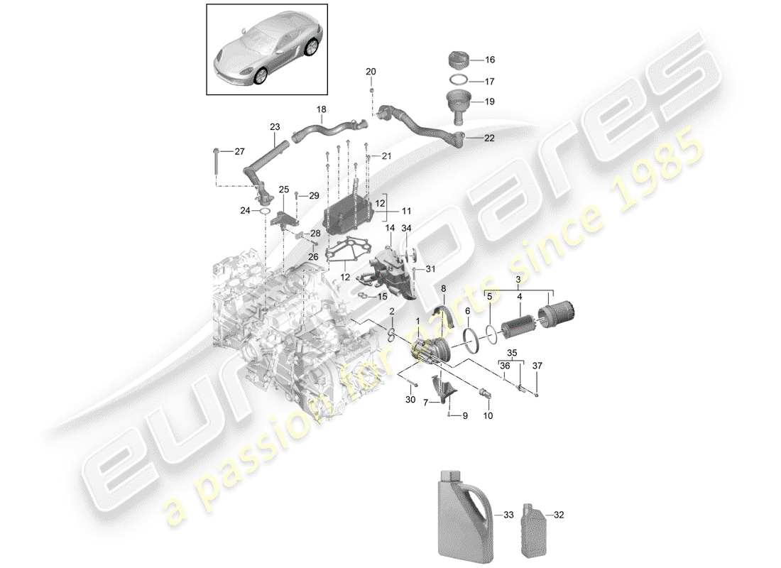 porsche 2019 (718 cayman) engine (oil press./lubrica.) part diagram