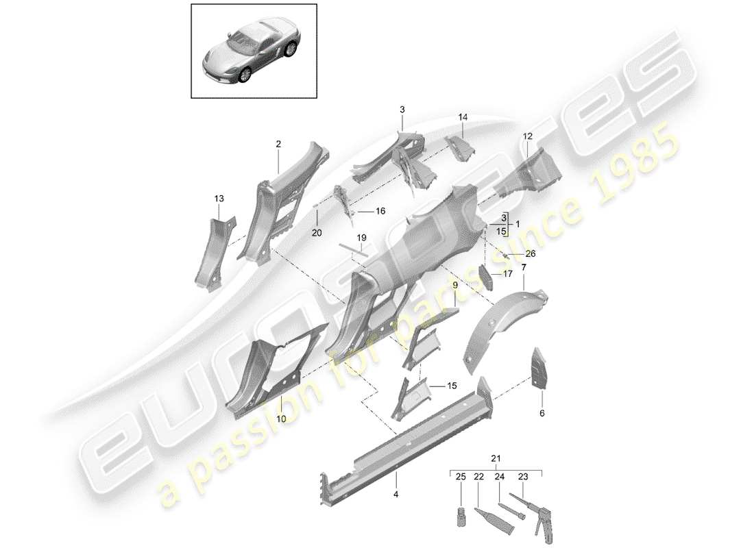 porsche 2019 (718 boxster) side panel part diagram