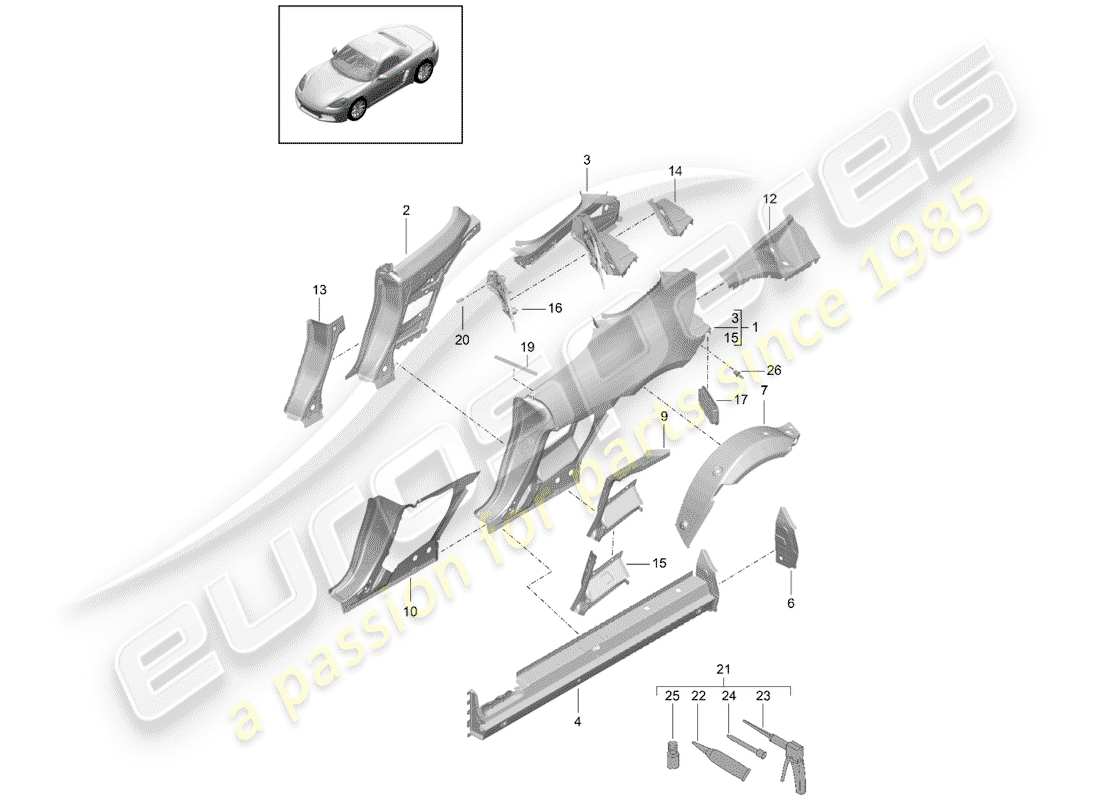 porsche 718 boxster (2019) side panel parts diagram