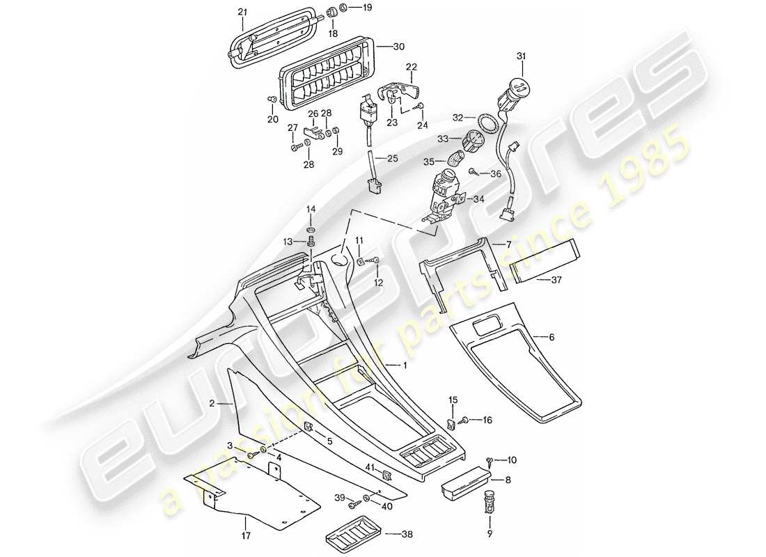 porsche 1989 (928) center console part diagram