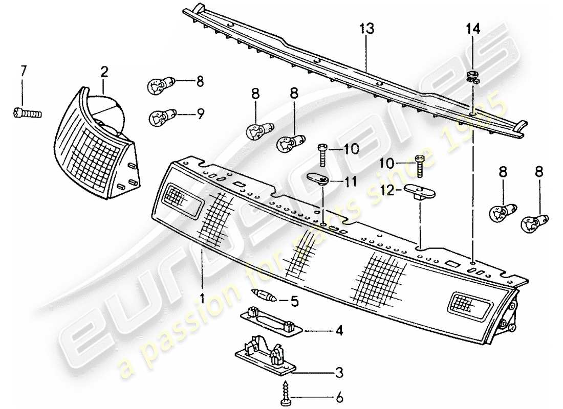 porsche 1995 (993) combined lights part diagram