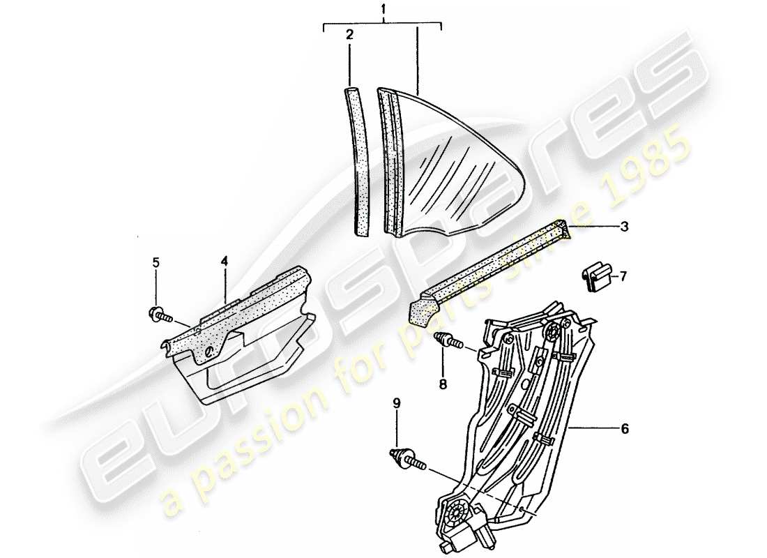 porsche 2004 (996) side window parts diagram
