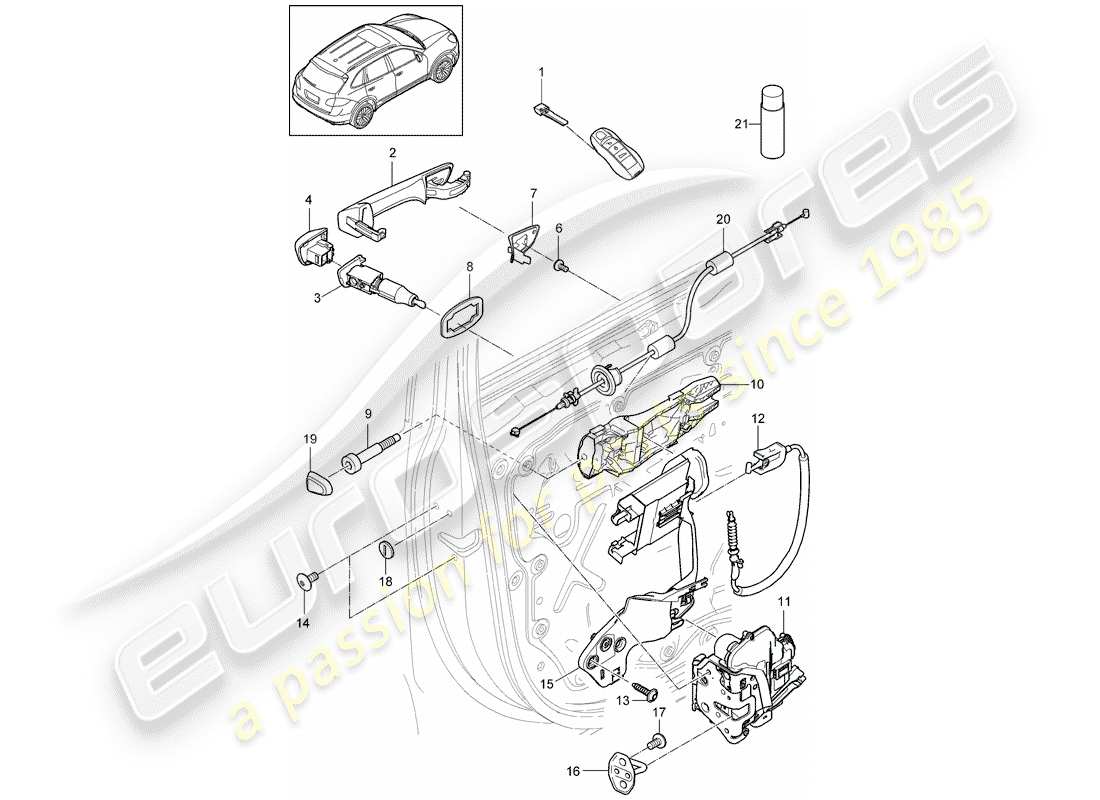 porsche cayenne e2 (2018) door handle parts diagram
