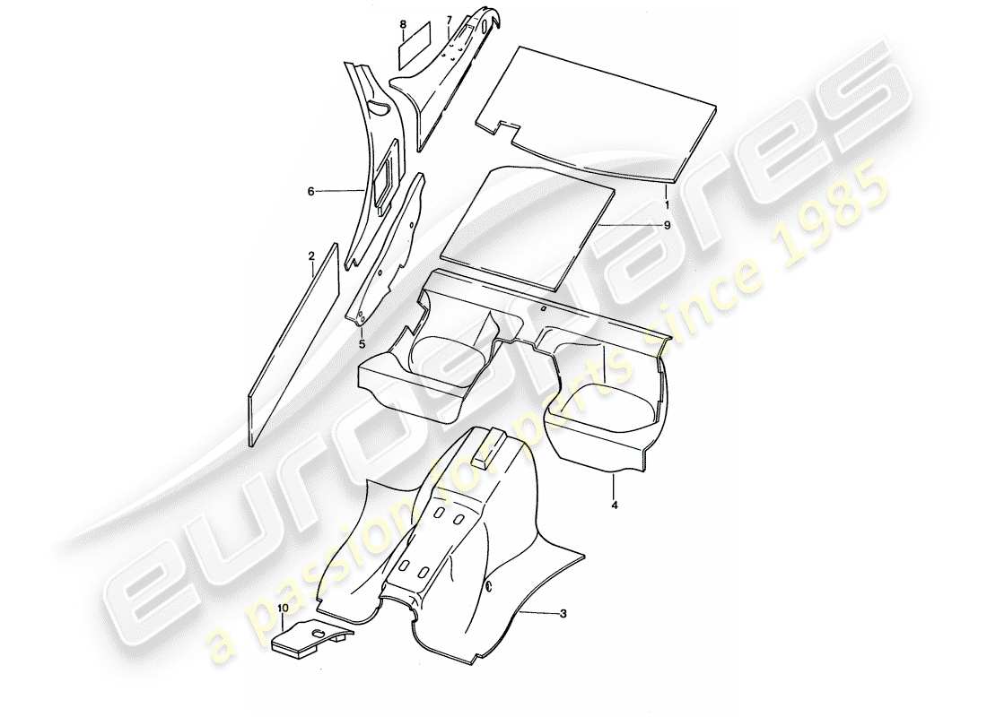 porsche 1995 (928) body shell - sound absorbers part diagram