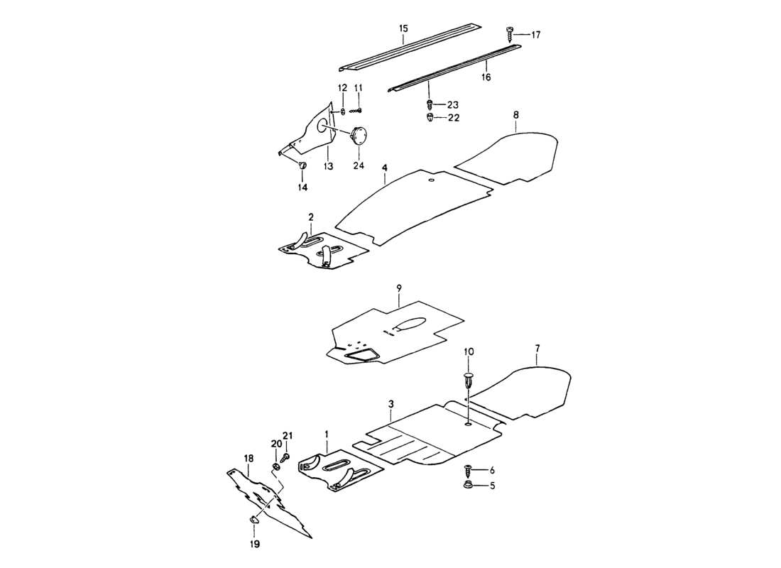 porsche 1994 (964) trims - footwell - detachable carpets part diagram