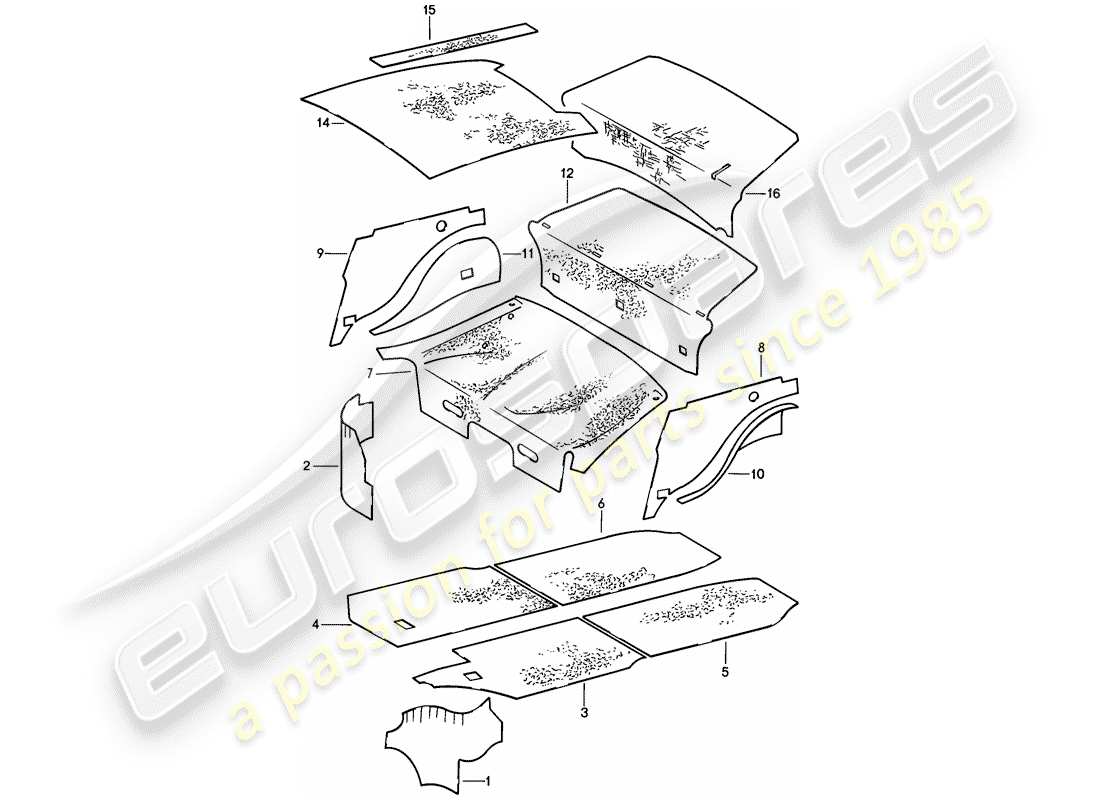 porsche 1985 (911) body shell - sound absorbers part diagram