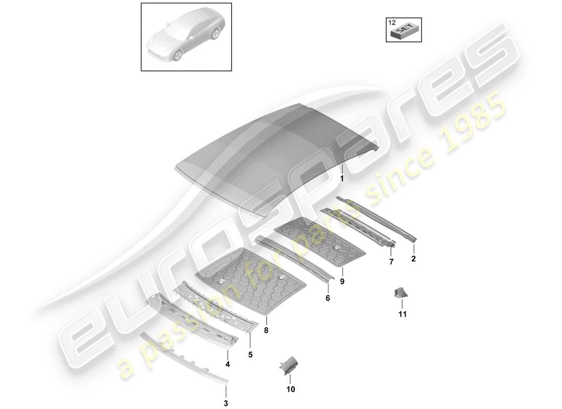 porsche panamera 971 (2018) roof part diagram