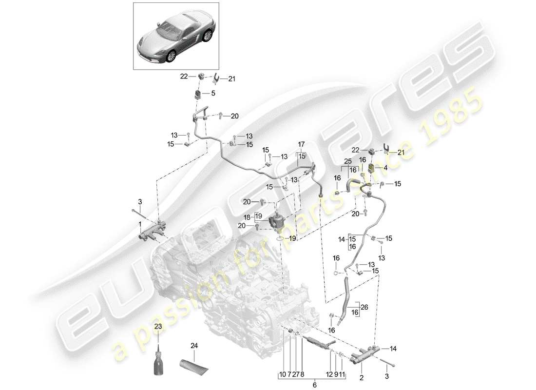 porsche 2019 (718 boxster) fuel collection pipe part diagram