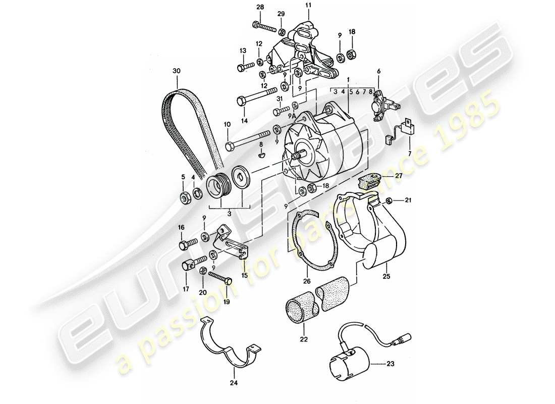 porsche 1995 (928) alternator part diagram