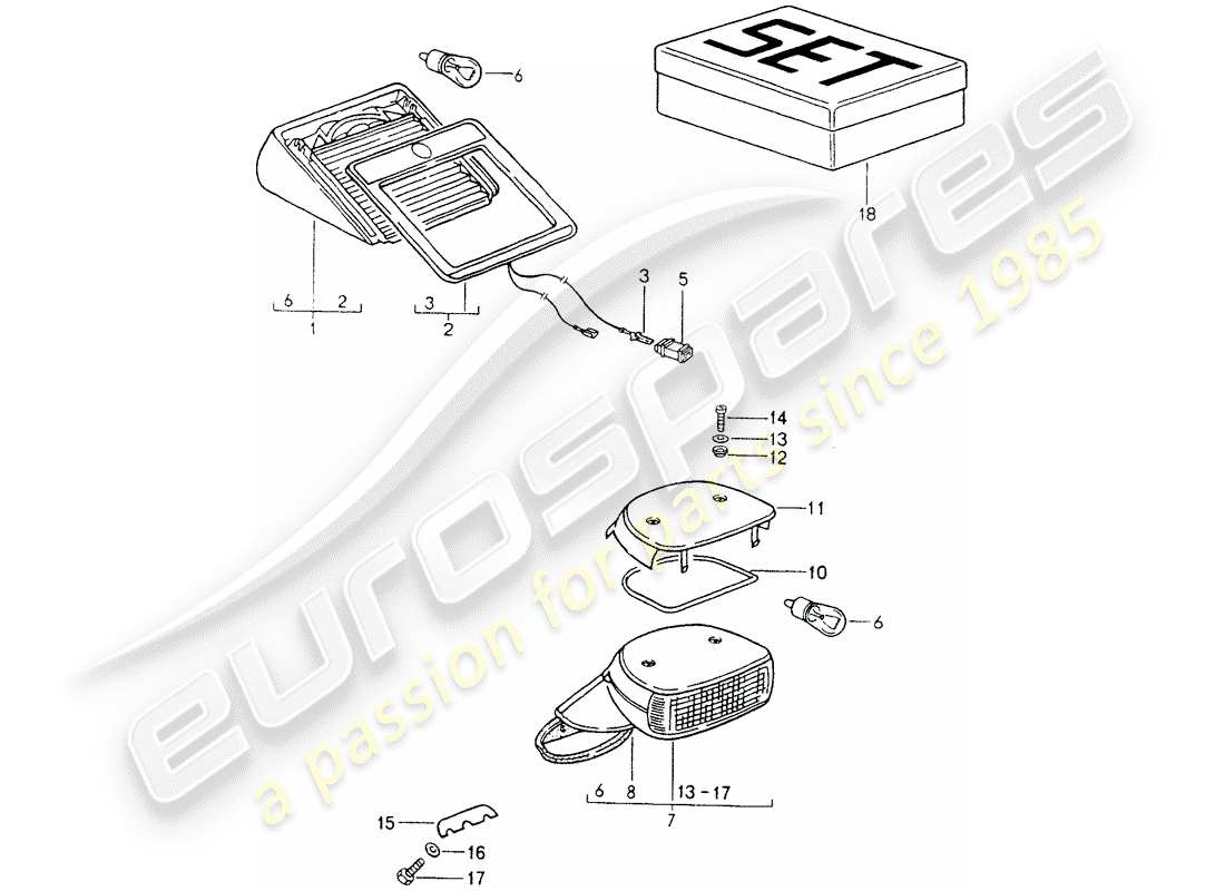 porsche 1994 (964) additional brake light part diagram