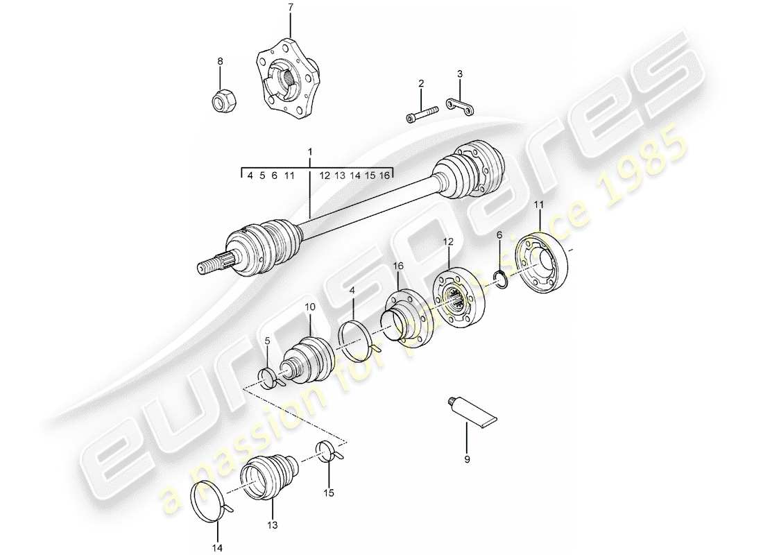 porsche 2003 (996 gt3) drive shaft - wheel hub parts diagram