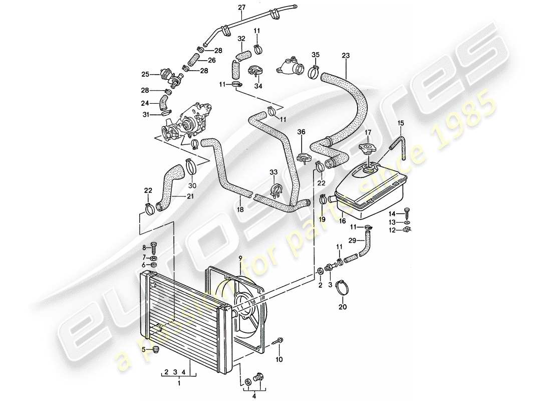 porsche 1995 (968) water cooling part diagram