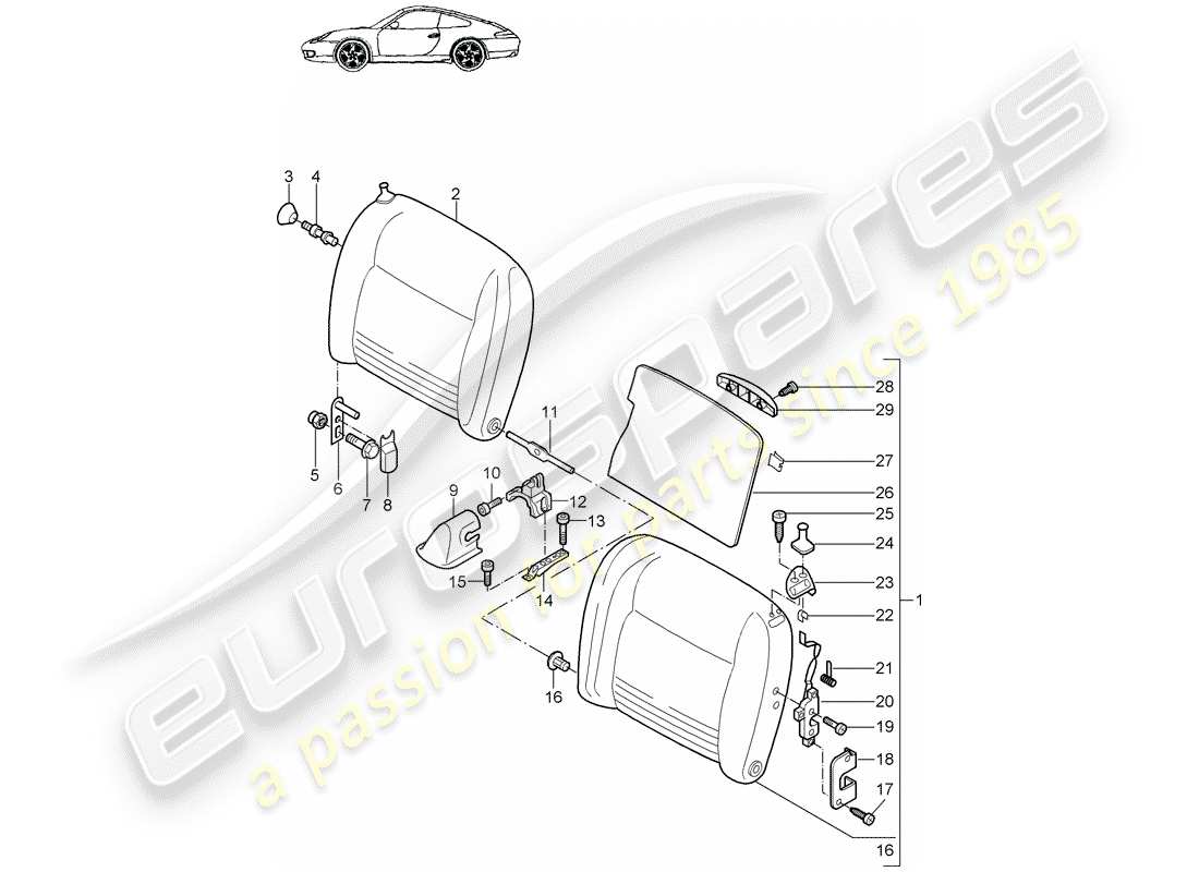 porsche 2001 (996) emergency seat backrest parts diagram