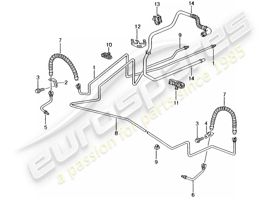 porsche 2001 (986 boxster) brake line - underbody - rear axle - vacuum line part diagram