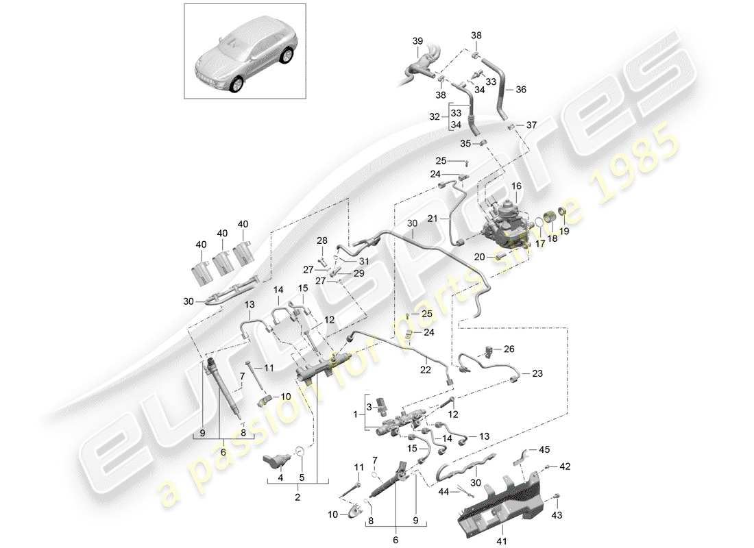 porsche 2018 (macan) fuel collection pipe parts diagram